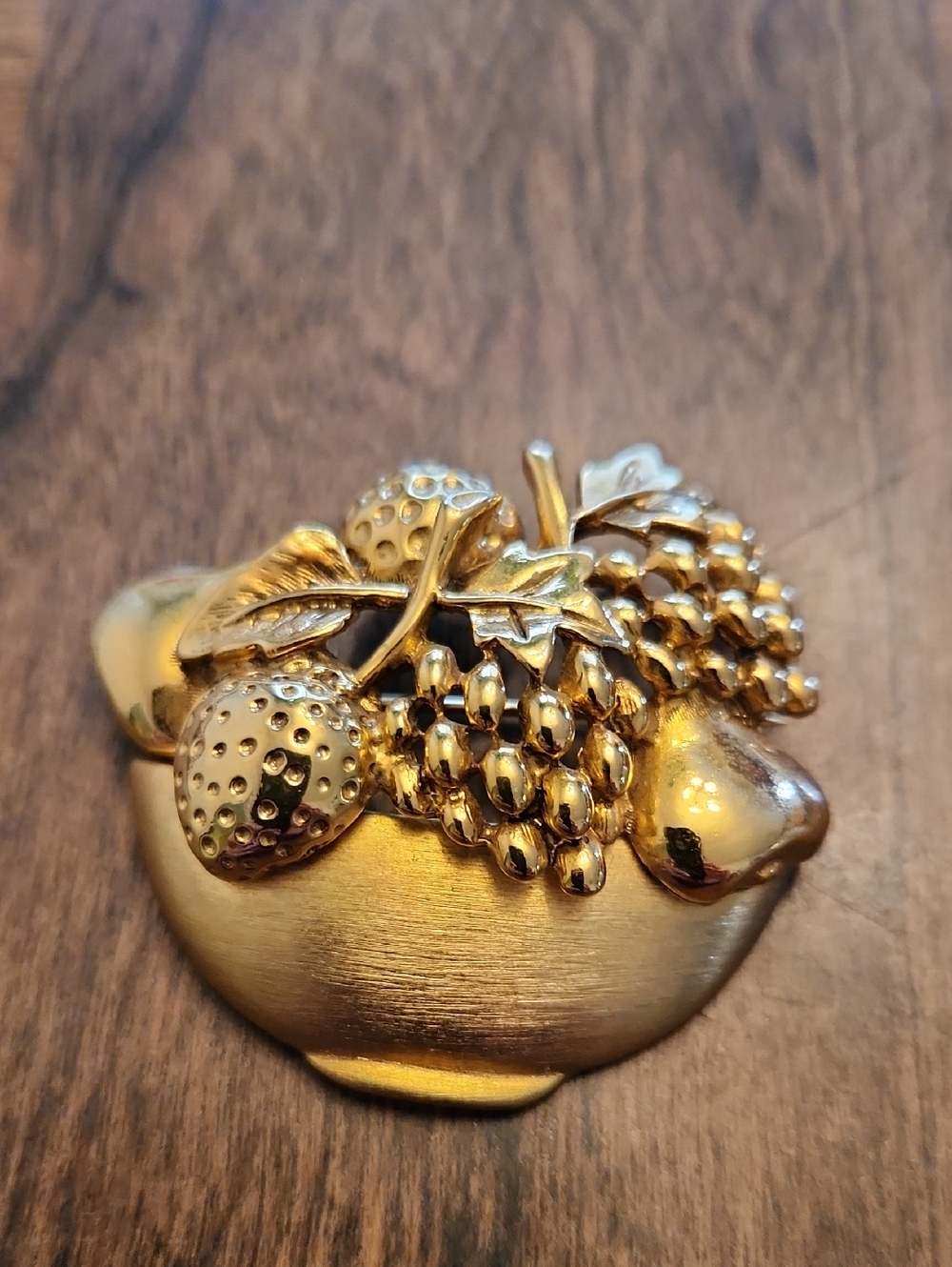Vintage Goldtone Fruit In Bowl Brooch